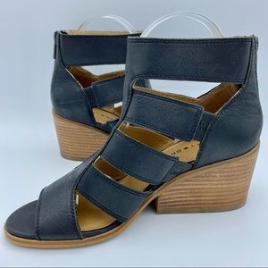💗Lucky Brand Sortia Leather Peep Toe Stacked Heel
